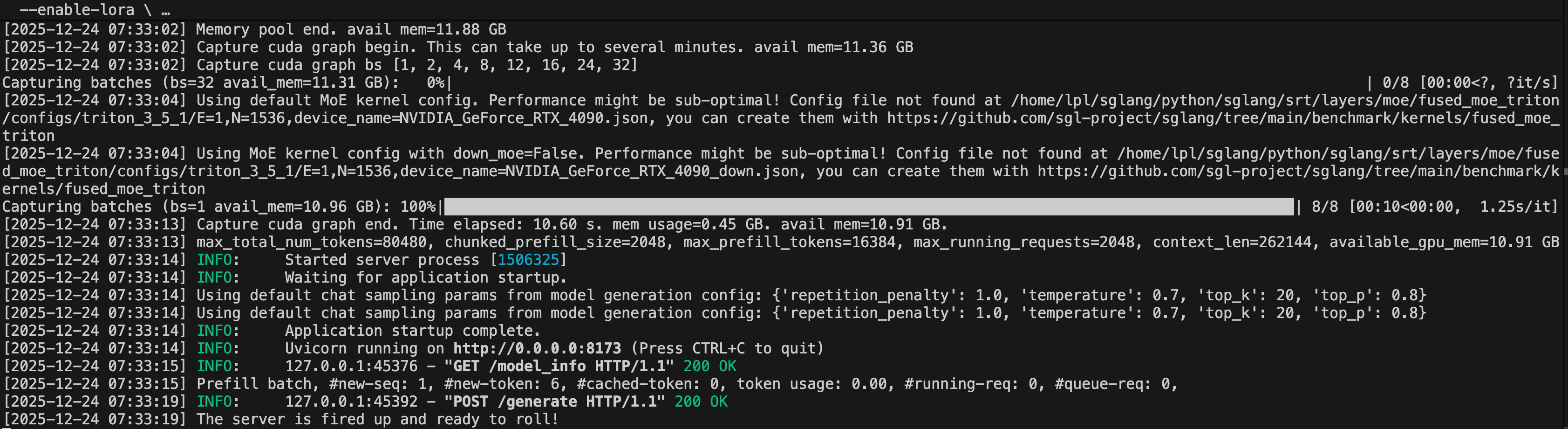 SGLang server running with KTransformers